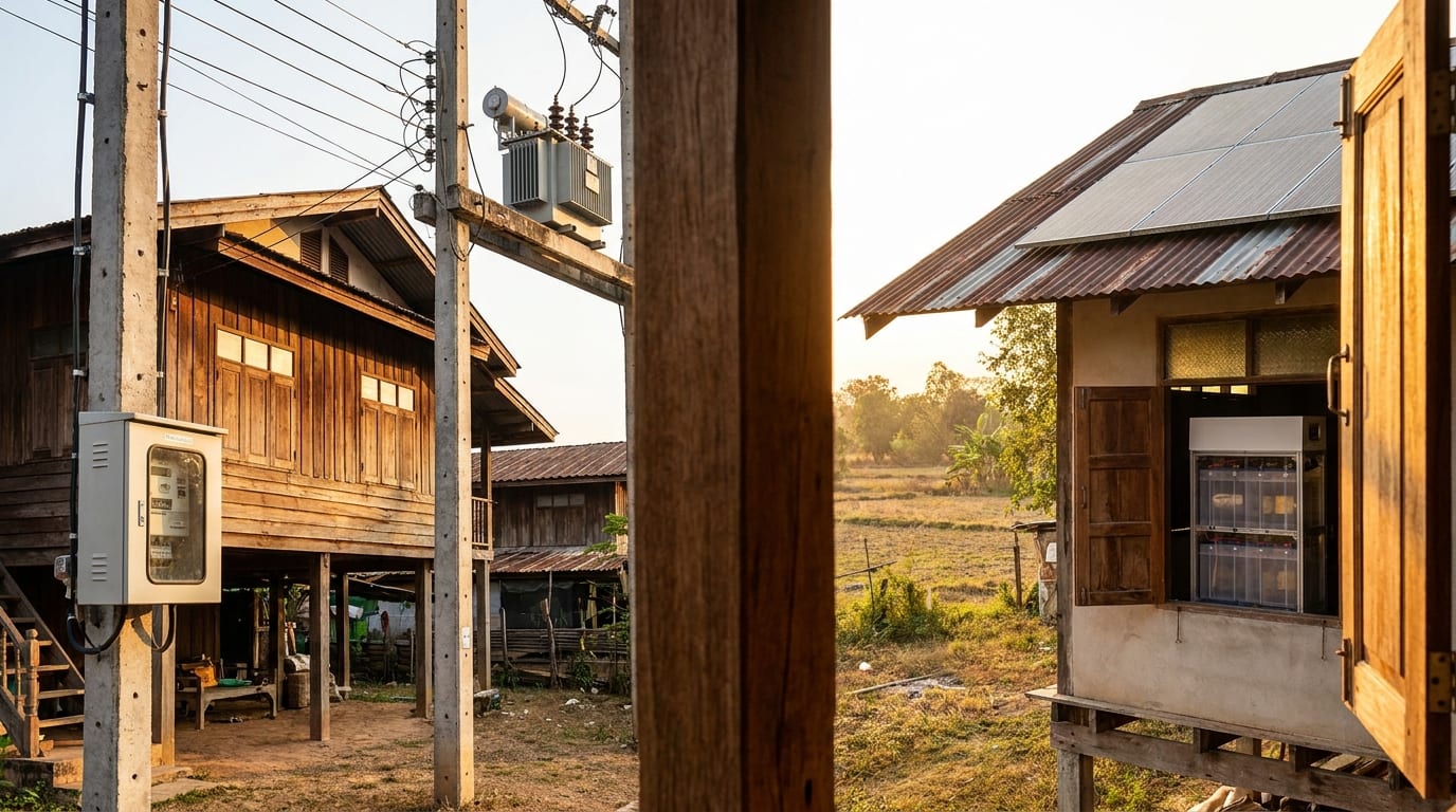 แผนภาพเปรียบเทียบระบบโซล่าเซลล์ On-Grid Off-Grid และ Hybrid พร้อมวงจรการเชื่อมต่อ