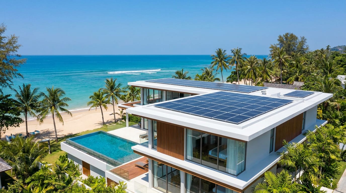 ติดตั้งโซล่าเซลล์ วิลล่า รีสอร์ท ภูเก็ต ระบบ On-Grid 10kW PEA ภูเก็ต ปี 2569