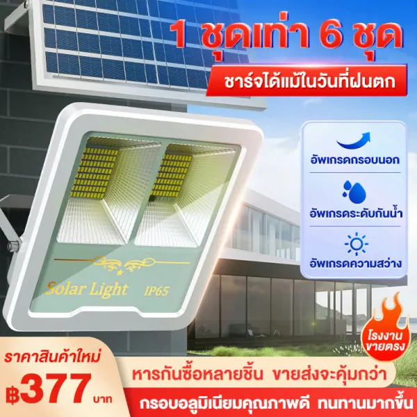 โคมไฟโซล่าเซลล์ 600W LED ไฟตุ้ม สปอตไลท์ กลางแจ้งกันน้ำ